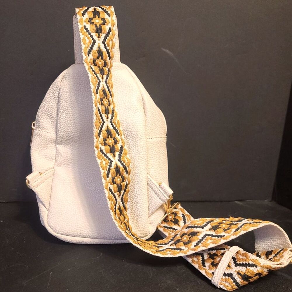 Colab Mini Backpack Sling Bag White‎ Embroidered Strap Vegan
